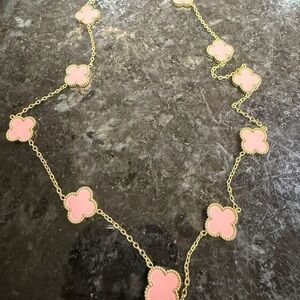 Elegant Pink and Gold Clover Necklace